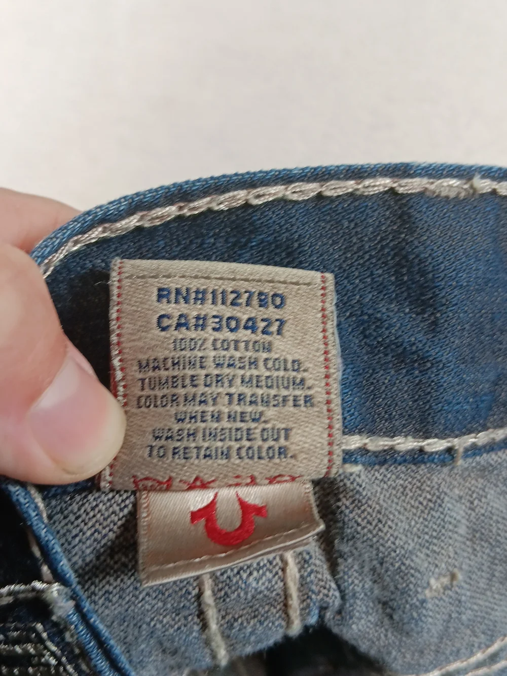 True Religion Jeans Mens 34x34 Blue Denim Logan Big T Straight Thick Stitch
